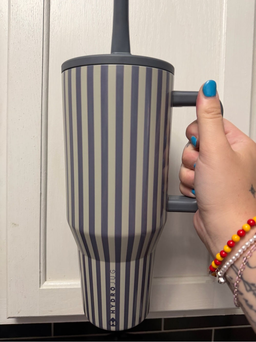 Hydrojug Grey Stripe Insulated Travel Tumbler with Handle